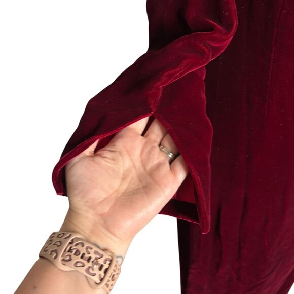 Vintage 50s Velvet Long Sleeve Maxi Dress Small Burgundy Red Lined Metal Zipper - Picture 9 of 10